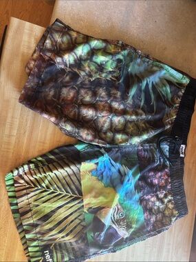 Neff Parrot & Pineapple Print Board Shorts - Blue Green Yellow